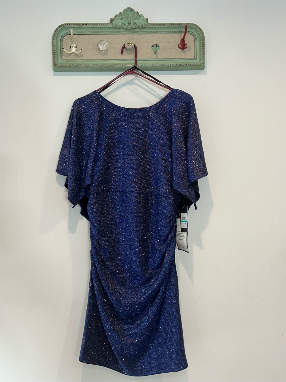 Jessica Howard Sparkling glitter rouched Navy Blue sheath Mini Dress women’s 16
